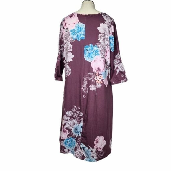 Casual Floral Print Tunic Mini 3/4 Sleeve Dress Unbranded Stretchy XL - Picture 3 of 4